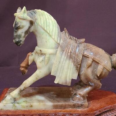 Lot 145: Antique/Vintage Jade Horse with Box and Stand