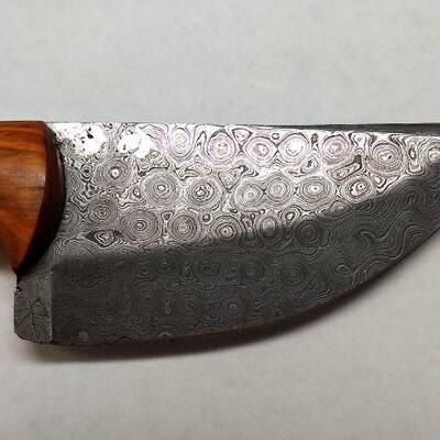 Custom Crafted Knife with Steel 4" Damascus Blade, Wood Handle, and Leather Sheath