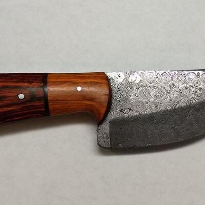 Custom Crafted Knife with Steel 4" Damascus Blade, Wood Handle, and Leather Sheath