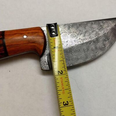 Custom Crafted Knife with Steel 4" Damascus Blade, Wood Handle, and Leather Sheath