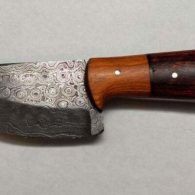 Custom Crafted Knife with Steel 4" Damascus Blade, Wood Handle, and Leather Sheath