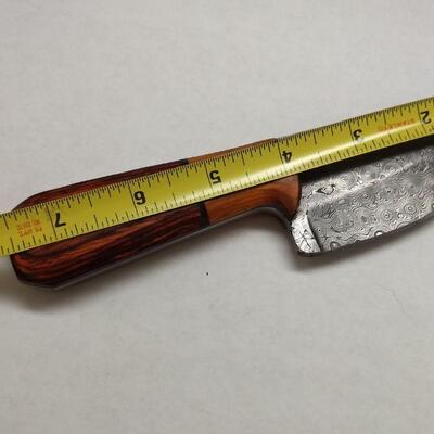 Custom Crafted Knife with Steel 4" Damascus Blade, Wood Handle, and Leather Sheath