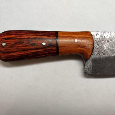 Custom Crafted Knife with Steel 4" Damascus Blade, Wood Handle, and Leather Sheath