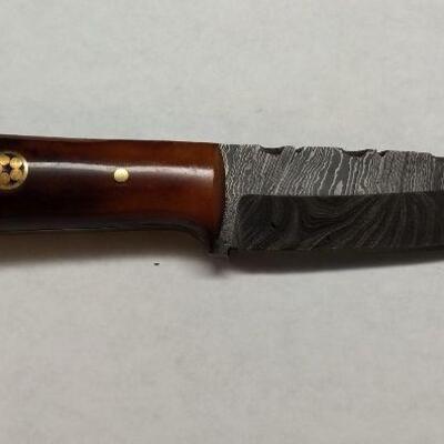 Custom Crafted Knife with Steel 3.5" Damascus Blade, Wood Handle, and Leather Sheath