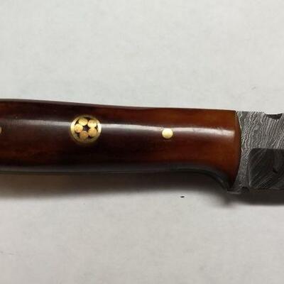 Custom Crafted Knife with Steel 3.5" Damascus Blade, Wood Handle, and Leather Sheath