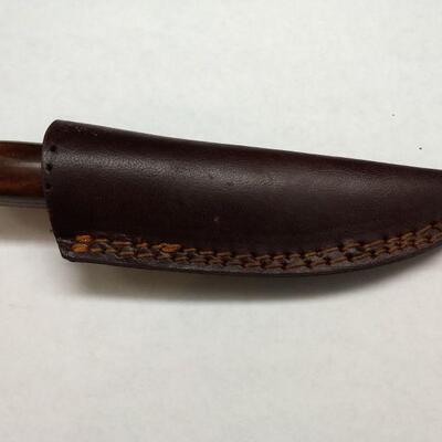 Custom Crafted Knife with Steel 3.5" Damascus Blade, Wood Handle, and Leather Sheath