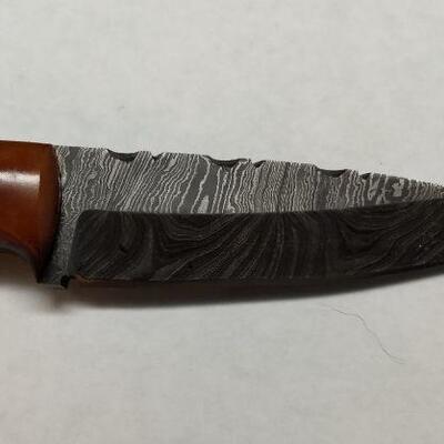 Custom Crafted Knife with Steel 3.5" Damascus Blade, Wood Handle, and Leather Sheath