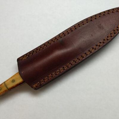 Custom Crafted Dagger with Steel 4" Damascus Blade, Bone Handle, and Leather Sheath