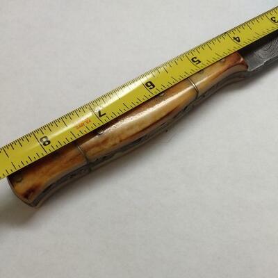 Custom Crafted Dagger with Steel 4" Damascus Blade, Bone Handle, and Leather Sheath