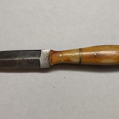 Custom Crafted Dagger with Steel 4" Damascus Blade, Bone Handle, and Leather Sheath