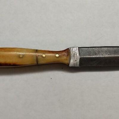 Custom Crafted Dagger with Steel 4" Damascus Blade, Bone Handle, and Leather Sheath