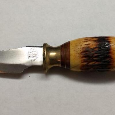 Vintage Chipaway Cutlery Steel 3.5" Blade Knife with Antler Handle and Leather Sheath