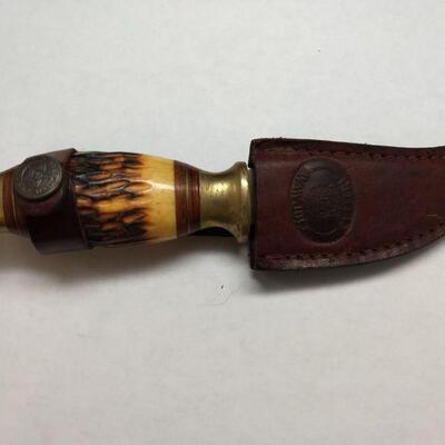 Vintage Chipaway Cutlery Steel 3.5" Blade Knife with Antler Handle and Leather Sheath