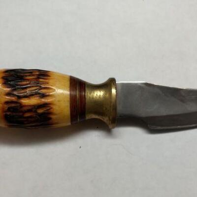 Vintage Chipaway Cutlery Steel 3.5" Blade Knife with Antler Handle and Leather Sheath