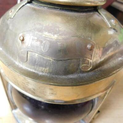 Brass Nautical Oil Lamp Port Side Red Glass Globe