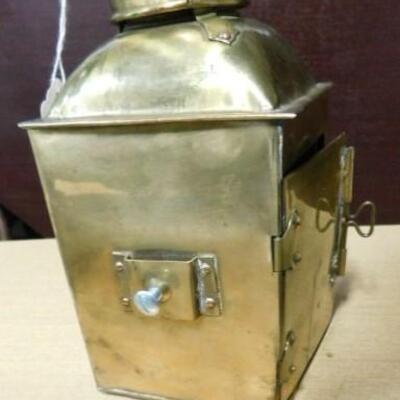 Brass Nautical Oil Lamp Starboard Side Blue Glass Globe