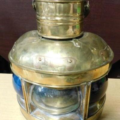 Brass Nautical Oil Lamp Port, Starboard, and Masthead  Blue, Red, and Clear Glass Globe