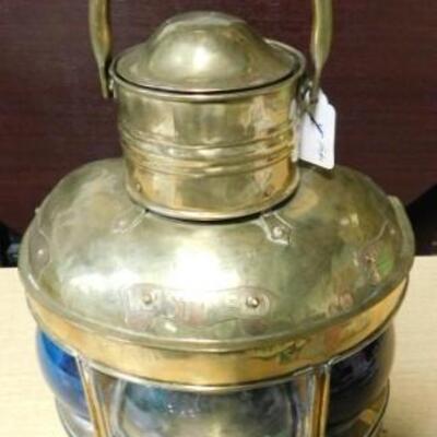 Brass Nautical Oil Lamp Port, Starboard, and Masthead  Blue, Red, and Clear Glass Globe