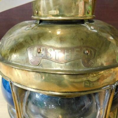 Brass Nautical Oil Lamp Port, Starboard, and Masthead  Blue, Red, and Clear Glass Globe