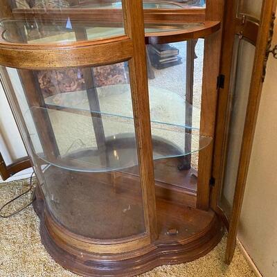 Curved Glass Mirrored Curio Cabinet Display Case Side Opening