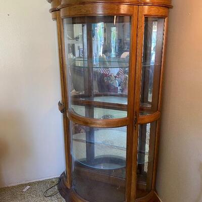Curved Glass Mirrored Curio Cabinet Display Case Side Opening