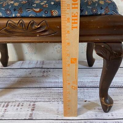 VIntage Antique Footstool Ottoman Wood Mahogany Carved 