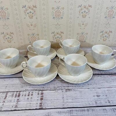 White Swirl Johnson Bros Tea Coffee Cup and Saucer Set of 6