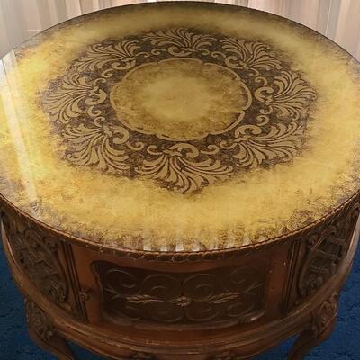 Lot 13: Vintage Large French Provincial Painted Top Drum Table 