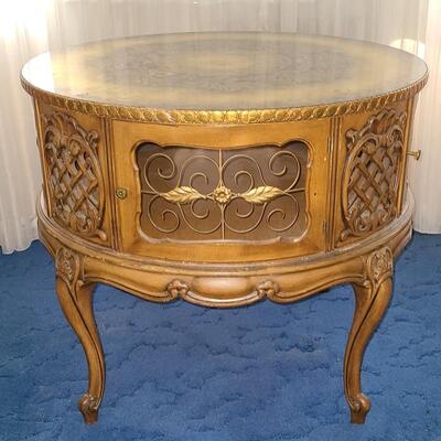 Lot 13: Vintage Large French Provincial Painted Top Drum Table 