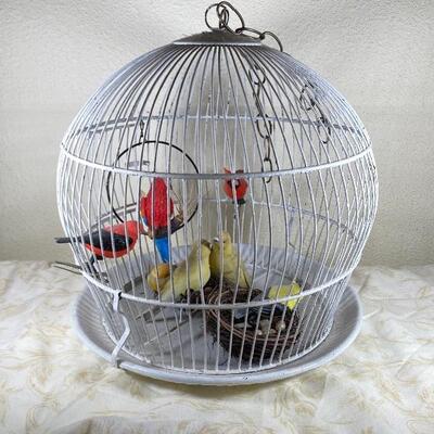 BIRD CAGE Vintage Retro White Hanging Metal Bird Canary Finch Cage