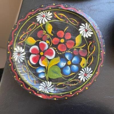 Lot 20LD. Collection of Mexican floral decorative wooden platters and bowls--$85