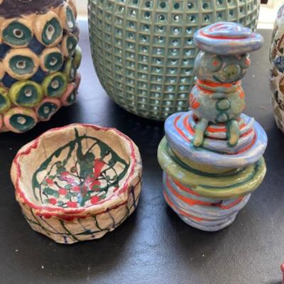 Lot 25LD. Ceramic outsider artâ€”tiles, vases and bowls from Creative Growth Art Center, ceramic vase and lantern â€” $31.25