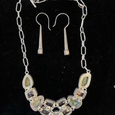 Lot 73LD. Vintage sterling silver and gem stone necklace with sterling silver drop earrings (marked)--$151.70