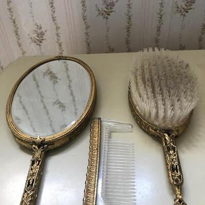 Lot 172BD2:  Vanity Mirror Tray, Brush Set & Bud Vase
