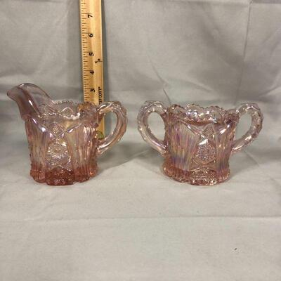 Lot 61 - Imperial Glass Pink Nucut Cream and Sugar