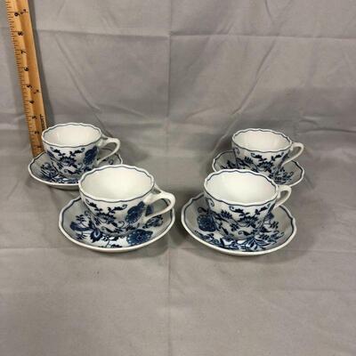 Lot 72 -  (4) Blue Danube Blue Onion Cups and Saucers