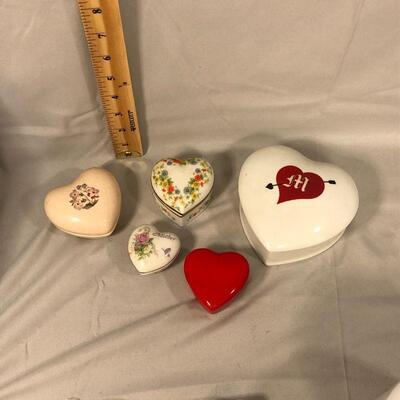 Lot 85 - (5) Heart Shaped Trinket Boxes