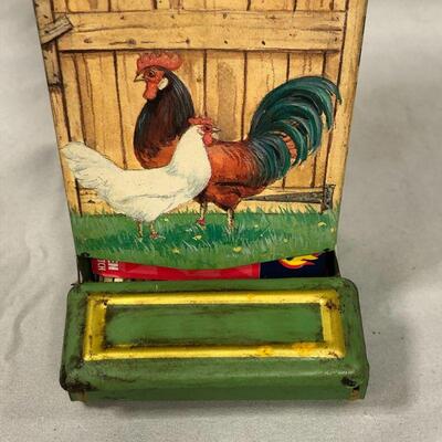 Lot 98 - Tin Matchbox Holder Rooster and Chicken