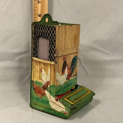 Lot 98 - Tin Matchbox Holder Rooster and Chicken