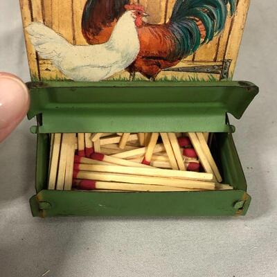 Lot 98 - Tin Matchbox Holder Rooster and Chicken
