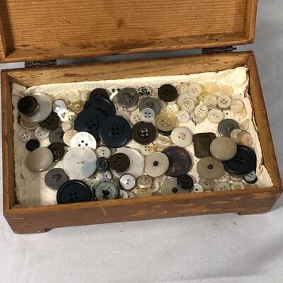 Lot 100 - Vintage Wood Box with Buttons