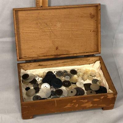 Lot 100 - Vintage Wood Box with Buttons