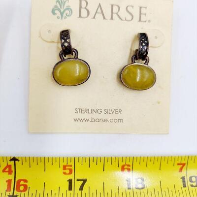 BARSE SILVER GREEN STONE EARRINGS & PENDANT SET 