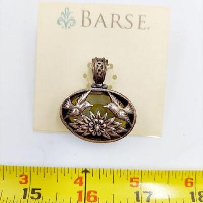 BARSE SILVER GREEN STONE EARRINGS & PENDANT SET 
