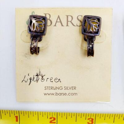 BARSE SILVER GREEN STONE EARRINGS & PENDANT SET 