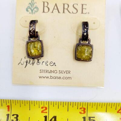 BARSE SILVER GREEN STONE EARRINGS & PENDANT SET 