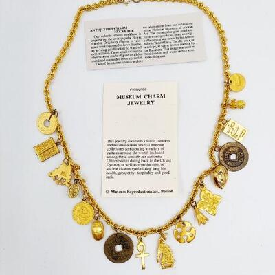 GOLD TONED SMITHSONIAN MUSEUM CHARM NECKLACE 