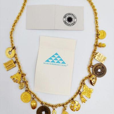 GOLD TONED SMITHSONIAN MUSEUM CHARM NECKLACE 