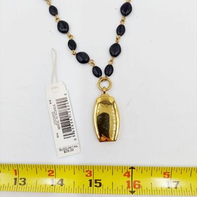 LIZ CLAIBORNE BLACK & GOLD TONED NECKLACE 