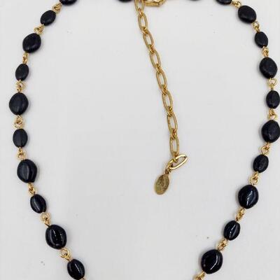 LIZ CLAIBORNE BLACK & GOLD TONED NECKLACE 